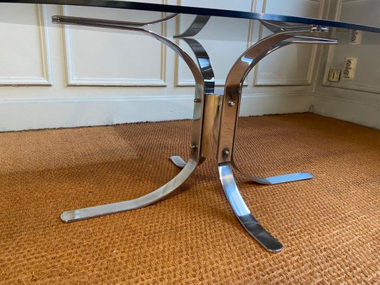 Modernist Chromed Foot and Smoked Glass Top Table, Italy, 1960s-JG-1358467