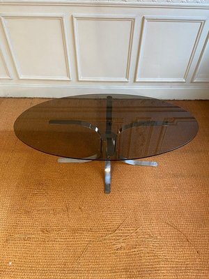 Modernist Chromed Foot and Smoked Glass Top Table, Italy, 1960s-JG-1358467