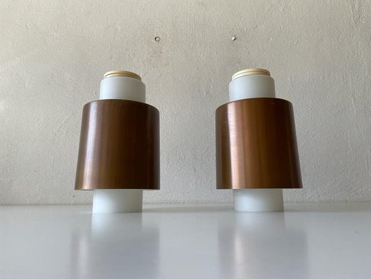 Modernist Copper and Opal Glass Flush Mount Ceiling Lamps from Staff, Germany, 1960s, Set of 2-RDS-1301227