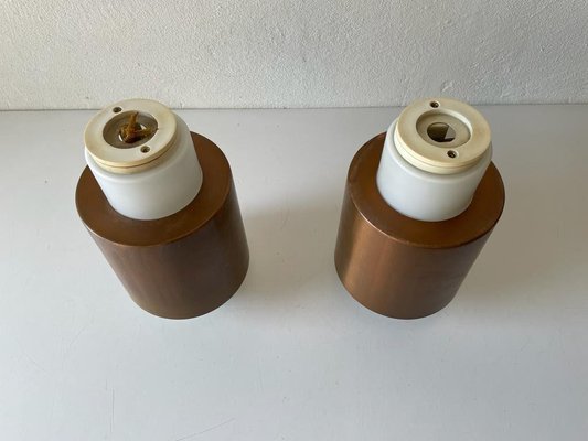 Modernist Copper and Opal Glass Flush Mount Ceiling Lamps from Staff, Germany, 1960s, Set of 2-RDS-1301227