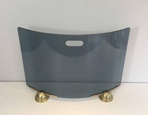 Modernist Curved Glass and Brass Fire Place Screen from Fontana Arte, Italy, 1970s-BA-658352