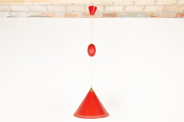 Modernist Danish Red Kegle Pendant Lamp by Bent Karlby for Lyfa, 1960s-WIX-902483