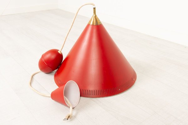 Modernist Danish Red Kegle Pendant Lamp by Bent Karlby for Lyfa, 1960s-WIX-902483