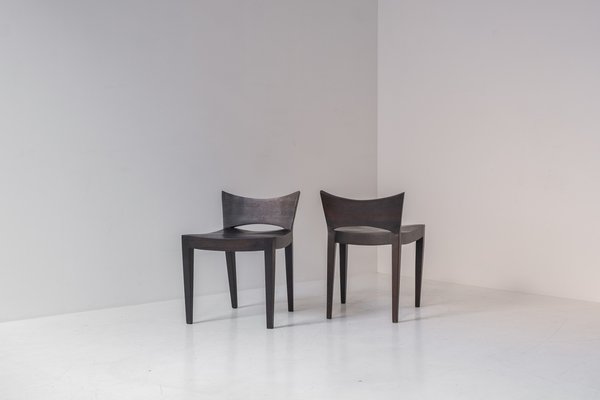 Modernist Dining Chairs in Stained Oak, France, 1960s, Set of 4-VWQ-1802290