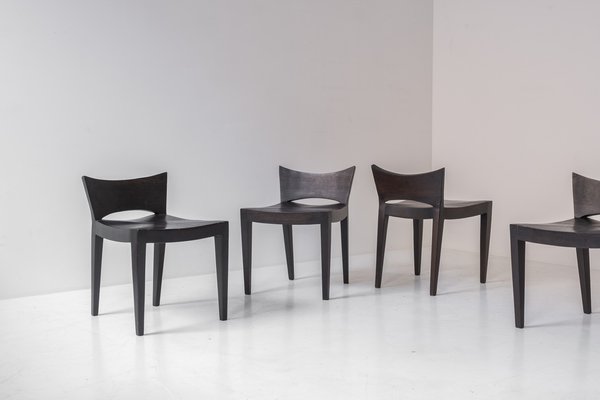 Modernist Dining Chairs in Stained Oak, France, 1960s, Set of 4-VWQ-1802290