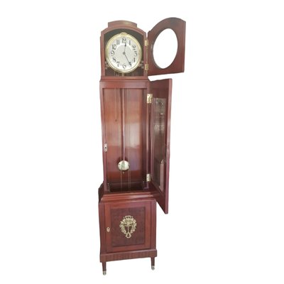 Modernist Floor Clock in Mahogany Marquetry and Brass Ornaments, Early 20th Century-TCS-1724063