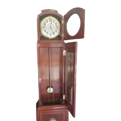 Modernist Floor Clock in Mahogany Marquetry and Brass Ornaments, Early 20th Century-TCS-1724063