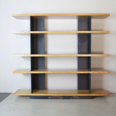 Modernist Foltern Shelves with Brackets in Black Steel Sheet by Charlotte Perriand, 1970s-JQO-1704534