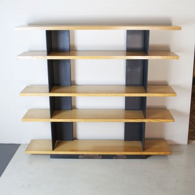 Modernist Foltern Shelves with Brackets in Black Steel Sheet by Charlotte Perriand, 1970s-JQO-1704534