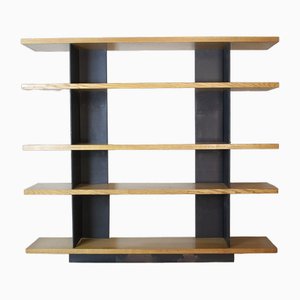 Modernist Foltern Shelves with Brackets in Black Steel Sheet by Charlotte Perriand, 1970s-JQO-1704534