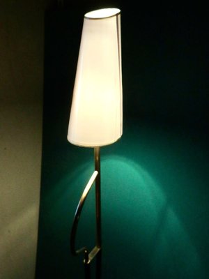 Modernist French Brass & Black Steel Floor Lamp, 1950s-AC-899920