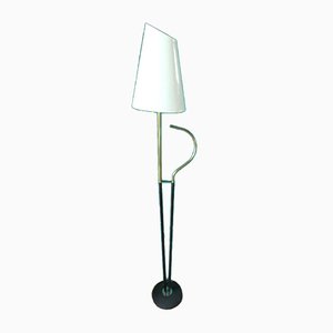 Modernist French Brass & Black Steel Floor Lamp, 1950s-AC-899920