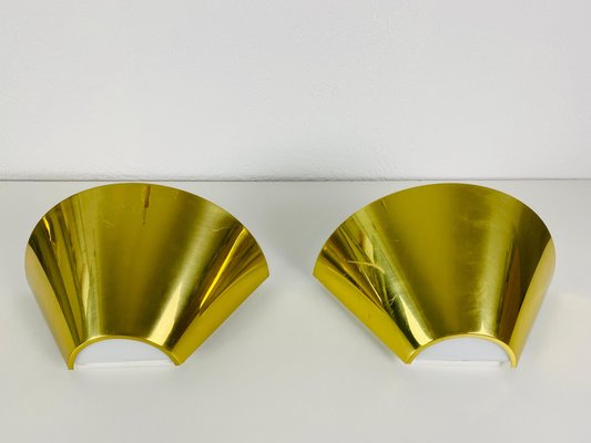 Modernist German Brass and Opaline Glass Wall Lamps, 1980s, Set of 2-PUK-1110536