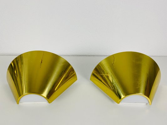 Modernist German Brass and Opaline Glass Wall Lamps, 1980s, Set of 2-PUK-1110536