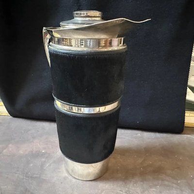 Modernist Italian Black Cavallino and Silver Plated Thermos Carafe, 1980s-NMK-2032395