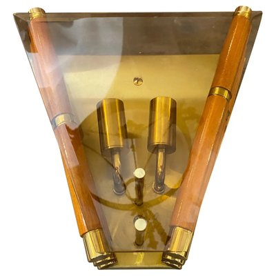 Modernist Italian Glass Wall Sconce in Wood and Brass, 1980s-NMK-1223510