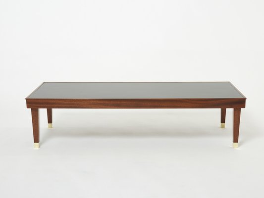 Modernist Mahogany & Brass Coffee Table by Jacques Adnet, 1950s-YJA-1397612