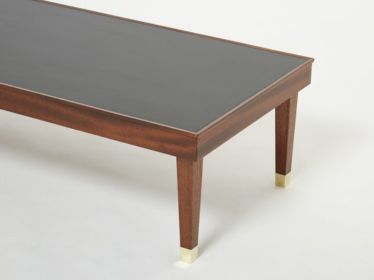 Modernist Mahogany & Brass Coffee Table by Jacques Adnet, 1950s-YJA-1397612