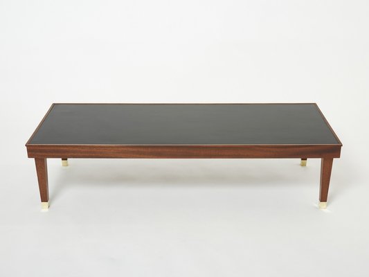 Modernist Mahogany & Brass Coffee Table by Jacques Adnet, 1950s-YJA-1397612