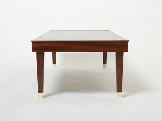 Modernist Mahogany & Brass Coffee Table by Jacques Adnet, 1950s-YJA-1397612