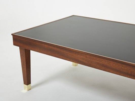 Modernist Mahogany & Brass Coffee Table by Jacques Adnet, 1950s-YJA-1397612