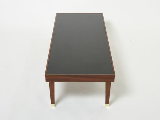 Modernist Mahogany & Brass Coffee Table by Jacques Adnet, 1950s-YJA-1397612