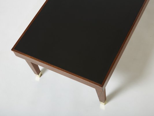 Modernist Mahogany & Brass Coffee Table by Jacques Adnet, 1950s-YJA-1397612