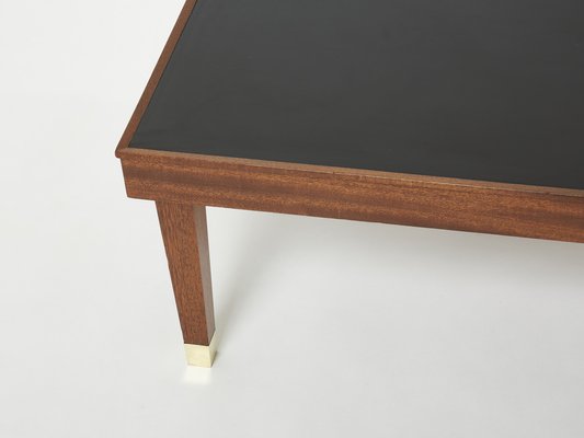 Modernist Mahogany & Brass Coffee Table by Jacques Adnet, 1950s-YJA-1397612