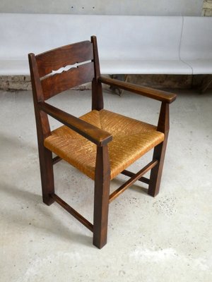 Modernist Oak & Straw Armchair, 1950s-QAV-1703485