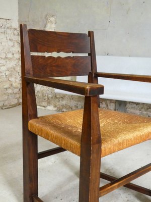 Modernist Oak & Straw Armchair, 1950s-QAV-1703485