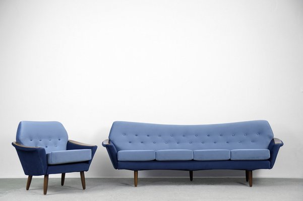 Modernist Scandinavian Velvet Living Room Set by Holm Fabriker AB, 1960s, Set of 2-ZAA-1013043