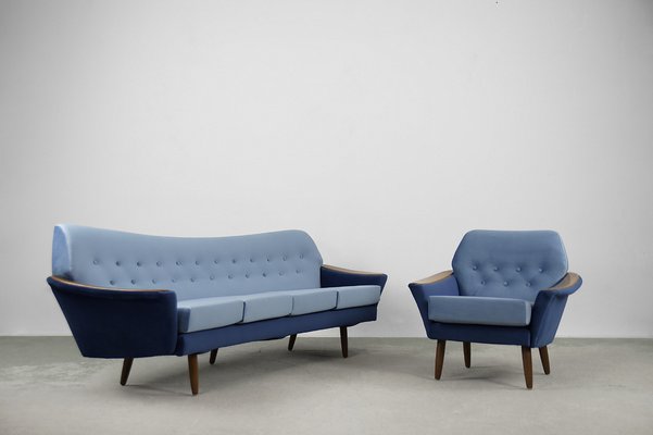 Modernist Scandinavian Velvet Living Room Set by Holm Fabriker AB, 1960s, Set of 2-ZAA-1013043