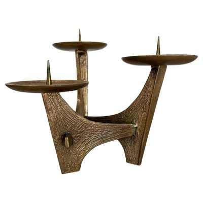 Modernist Sculptural Brutalist Bronze Metal Candleholder, France, 1960s-QZ-1772933