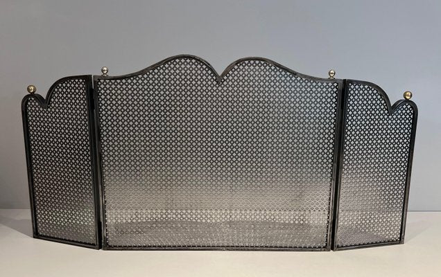 Modernist Steel and Brass Fire Screen, 1970s-BA-1530840