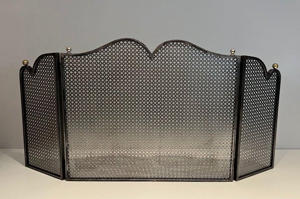 Modernist Steel and Brass Fire Screen, 1970s-BA-1530840