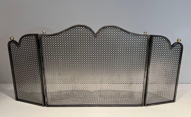 Modernist Steel and Brass Fire Screen, 1970s-BA-1530840