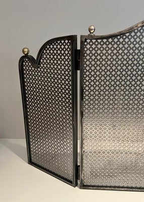 Modernist Steel and Brass Fire Screen, 1970s-BA-1530840