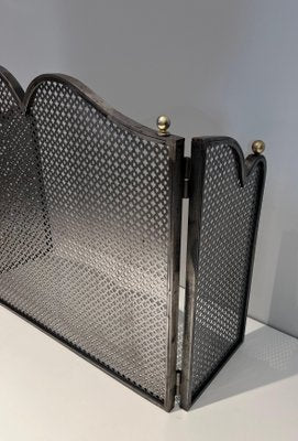 Modernist Steel and Brass Fire Screen, 1970s-BA-1530840