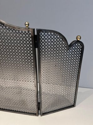 Modernist Steel and Brass Fire Screen, 1970s-BA-1530840