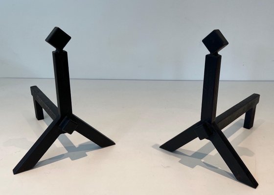 Modernist Steel Chenets, 1950s, Set of 2-BA-1786669