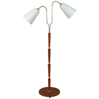 Modernist Swedish Teak & Brass Floor Lamp, 1940s-OE-933628