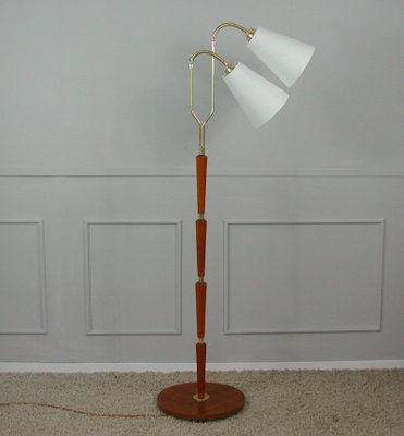 Modernist Swedish Teak & Brass Floor Lamp, 1940s-OE-933628