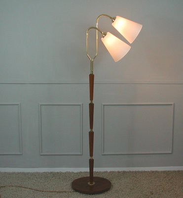 Modernist Swedish Teak & Brass Floor Lamp, 1940s-OE-933628