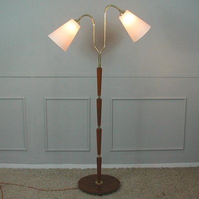 Modernist Swedish Teak & Brass Floor Lamp, 1940s-OE-933628