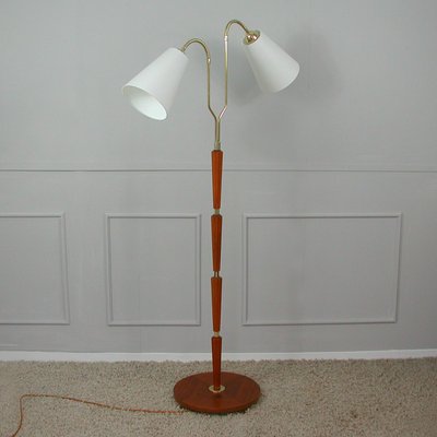 Modernist Swedish Teak & Brass Floor Lamp, 1940s-OE-933628