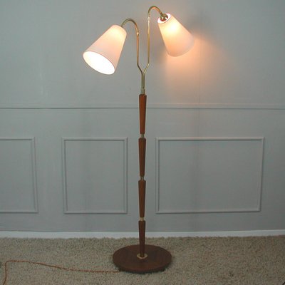 Modernist Swedish Teak & Brass Floor Lamp, 1940s-OE-933628