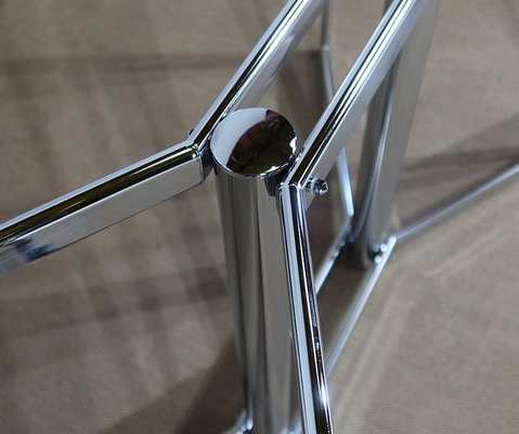 Modernist Table in Chromed Metal and Smoked Glass, 1970s-RVK-1266422