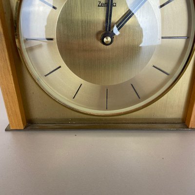 Modernist Teak and Brass Wall or Table Clock from Zentra, Germany, 1960s-QZ-1444408