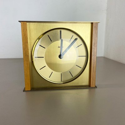 Modernist Teak and Brass Wall or Table Clock from Zentra, Germany, 1960s-QZ-1444408