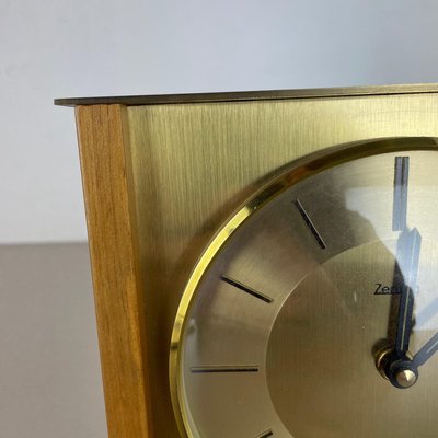 Modernist Teak and Brass Wall or Table Clock from Zentra, Germany, 1960s-QZ-1444408